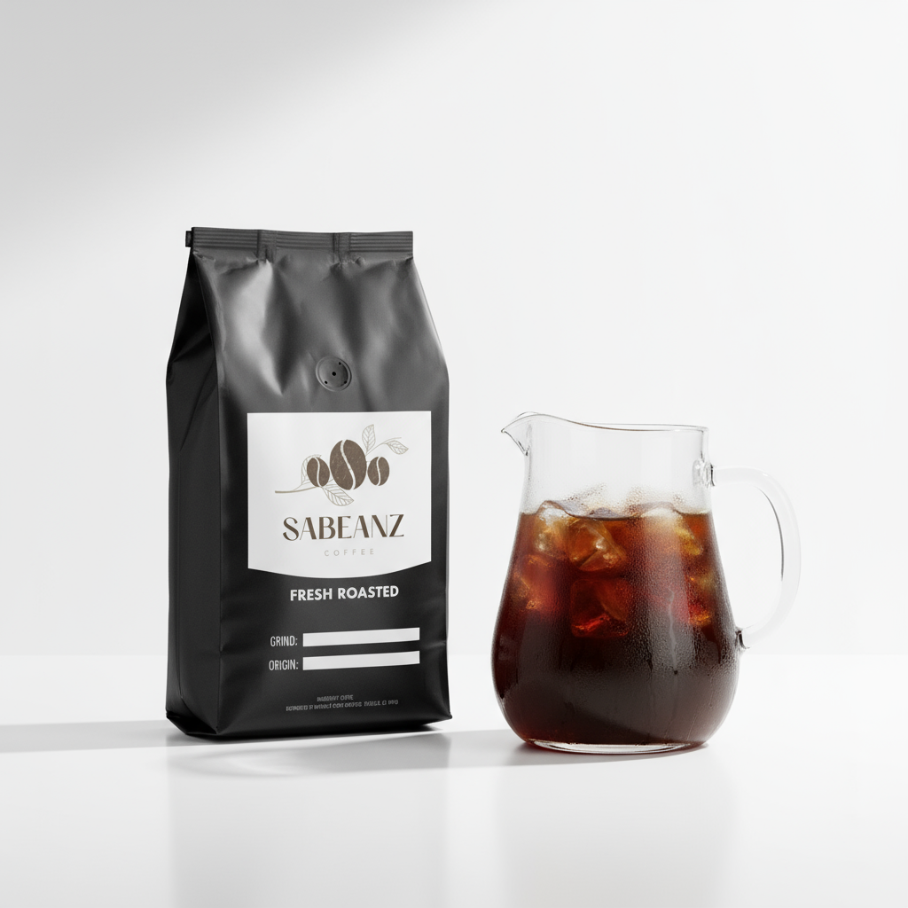 1lb bag with cold coffee pitcher
