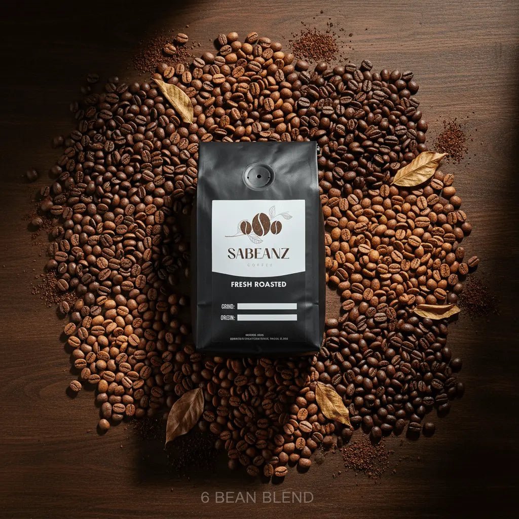 6 Bean Blend: Multi - Origin Dark Roast Coffee Whole Bean - Multiple Sizes - Complex Espresso Blend - Sabeanz Coffee & Tea