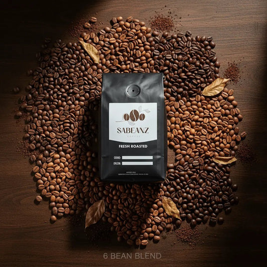 6 Bean Blend: Multi - Origin Dark Roast Coffee Whole Bean - Multiple Sizes - Complex Espresso Blend - Sabeanz Coffee & Tea
