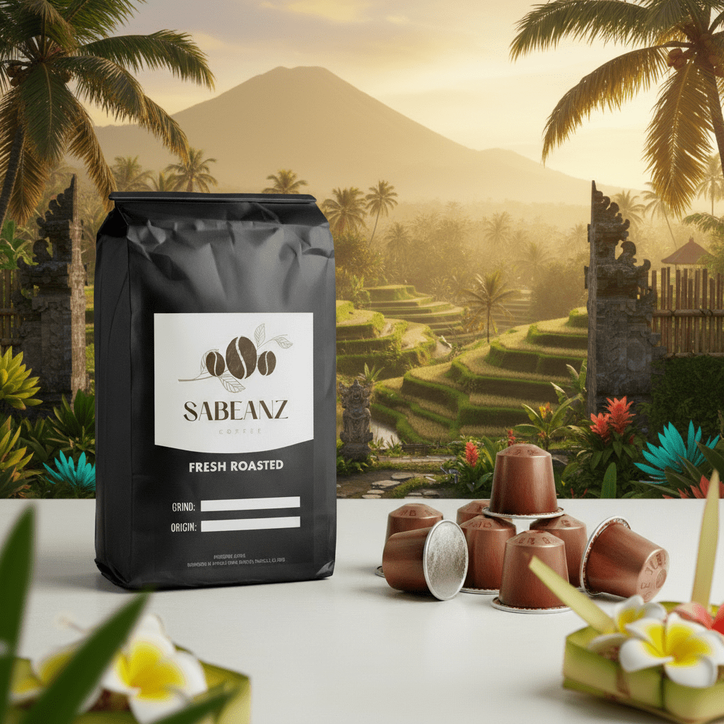 Bali Single Origin Medium Roast Coffee Pods - 12 Pack - Earthy Chocolate - Sabeanz Coffee & Tea