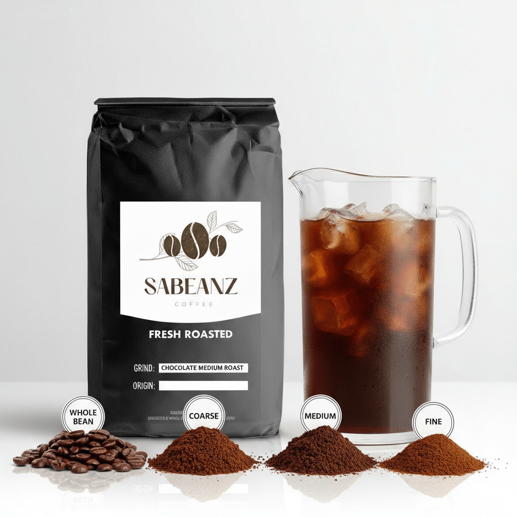 Blend Medium Roast Coffee Coarse Ground - Multiple Sizes - Chocolate Cold Brew - Sabeanz Coffee & Tea