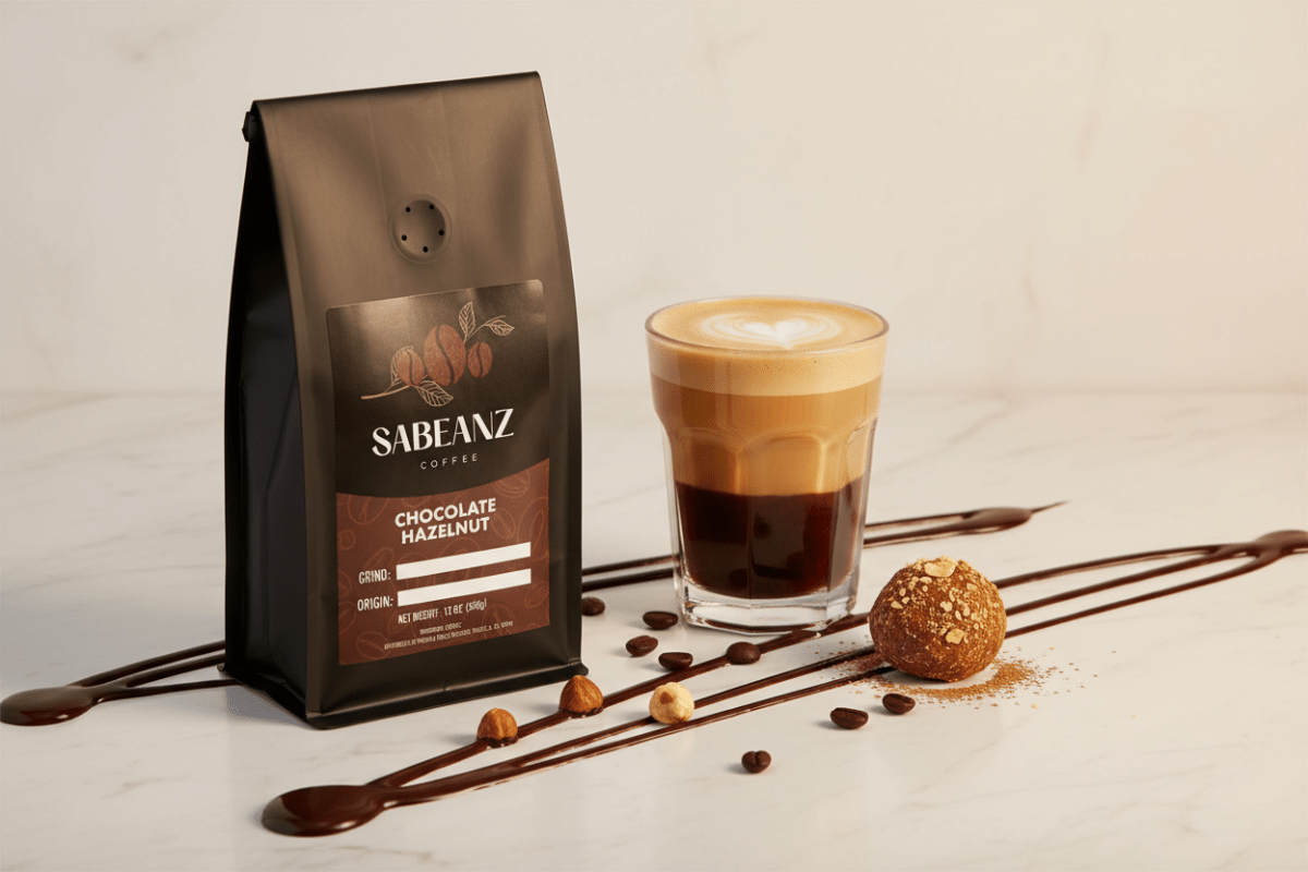 Chocolate Hazelnut: Blend Medium Roast Coffee Ground/Whole Bean - Multiple Sizes - Rich Chocolate Hazelnut - Sabeanz Coffee & Tea