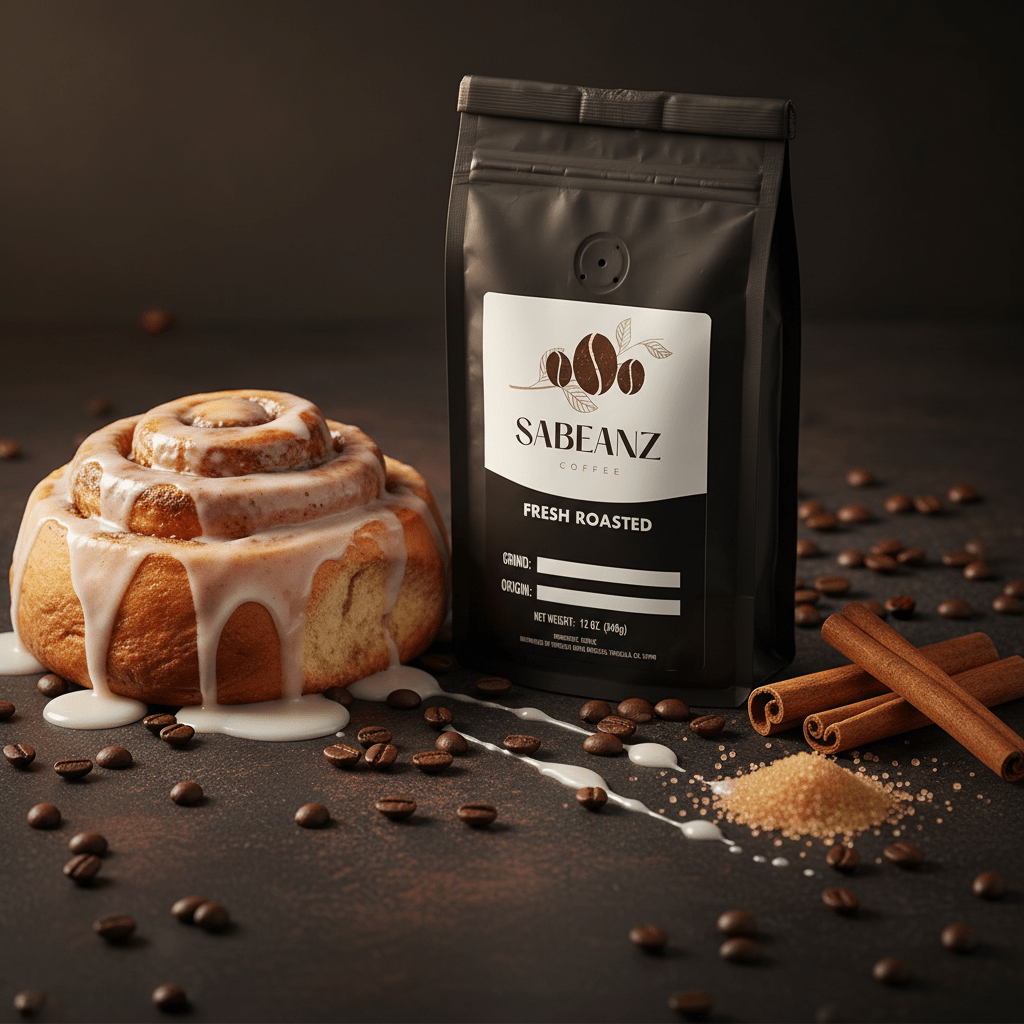 Cinnabun: Blend Medium Roast Coffee Ground/Whole Bean - Multiple Sizes - Sweet Cinnamon Roll Flavor - Sabeanz Coffee & Tea