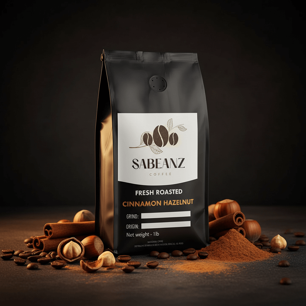 Cinnamon Hazelnut: Blend Medium Roast Coffee Ground/Whole Bean - Multiple Sizes - Spiced Hazelnut Flavor - Sabeanz Coffee & Tea