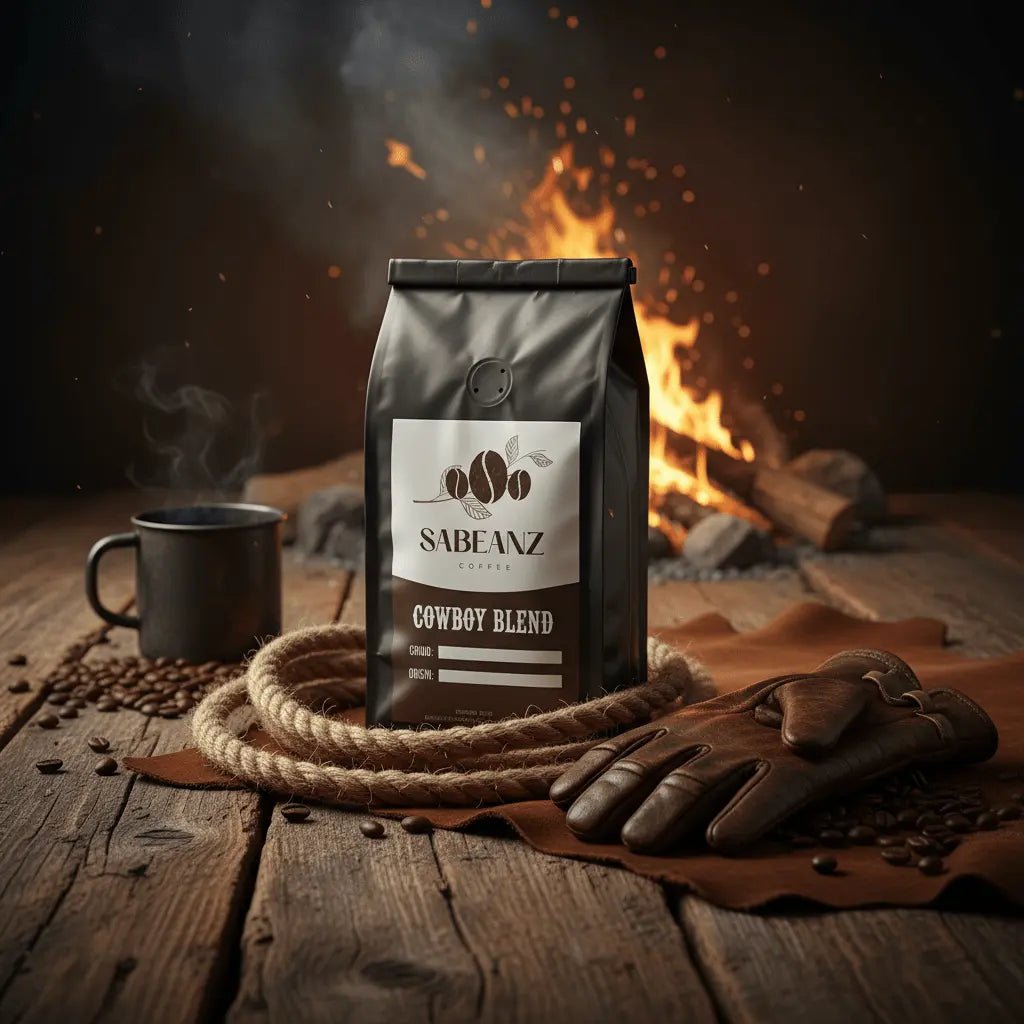 Cowboy Blend: Blend Medium - Dark Roast Coffee Whole Bean - Multiple Sizes - Bold Western Style - Sabeanz Coffee & Tea