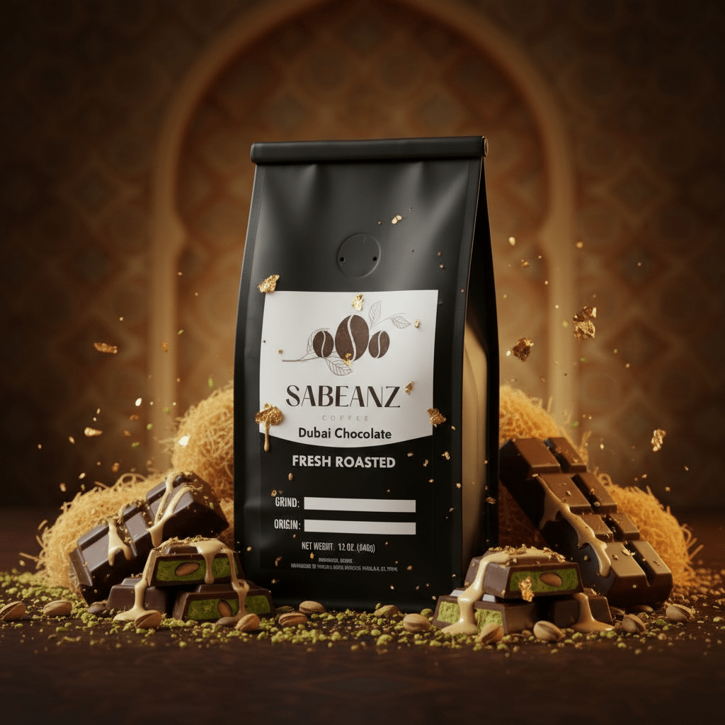 Dubai Chocolate: Blend Medium Roast Coffee Ground/Whole Bean - Multiple Sizes - Exotic Chocolate Flavor - Sabeanz Coffee & Tea