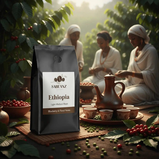 Ethiopia: Ethiopia Washed Light - Medium Roast Coffee Ground/Whole Bean - Multiple Sizes - Blueberry Floral Notes - Sabeanz Coffee & Tea