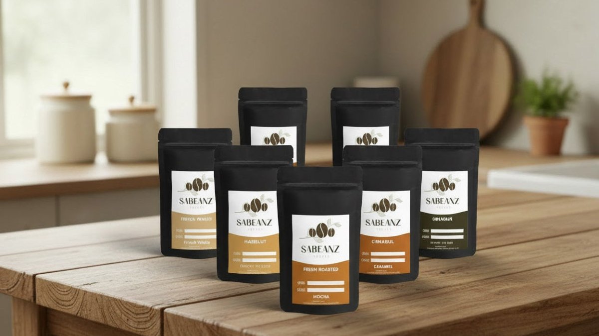 Flavored Coffee Sample Pack - 6 Varieties x 2oz - Gourmet Tasting Collection - Sabeanz Coffee & Tea