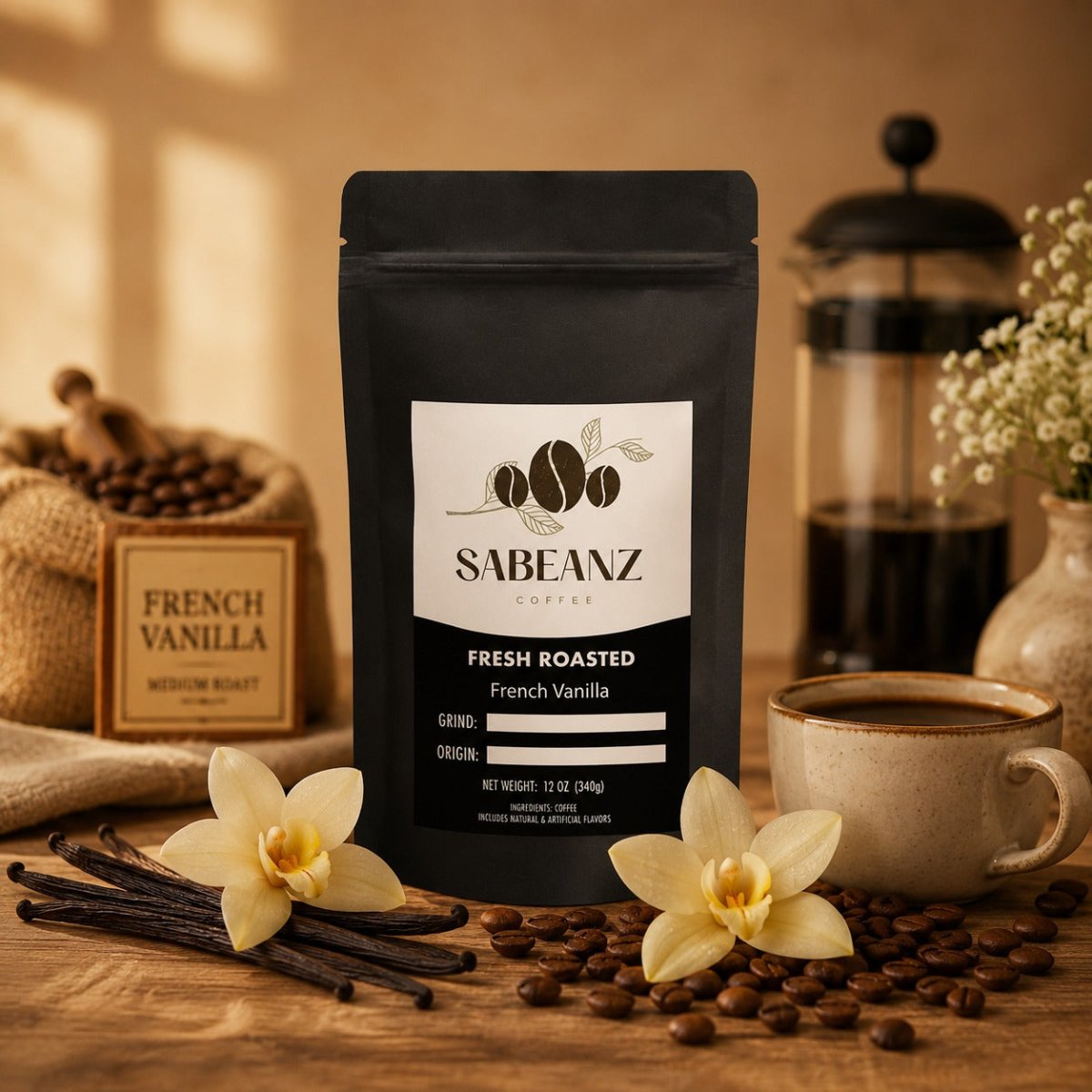 French Vanilla : Blend Medium Roast Coffee - Sabeanz Coffee & Tea