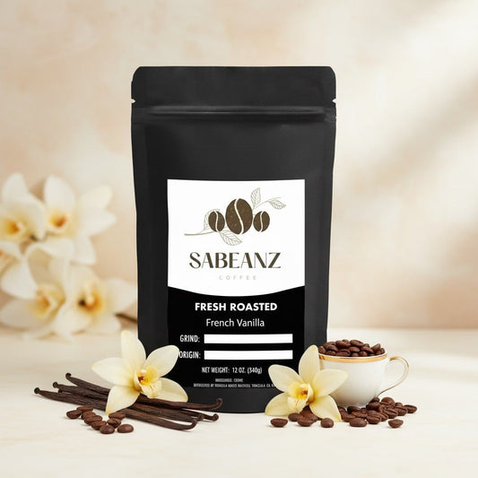 French Vanilla : Blend Medium Roast Coffee Ground/Whole Bean - Multiple Sizes - Classic Vanilla Flavor - Sabeanz Coffee & Tea