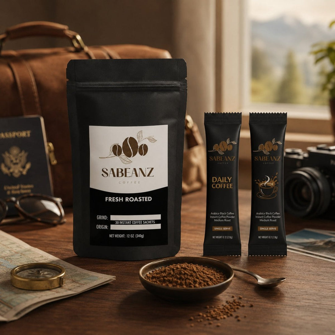 Instant Coffee: Premium Instant Coffee Single Serve - 30 Sachets - Travel Convenient - Sabeanz Coffee & Tea