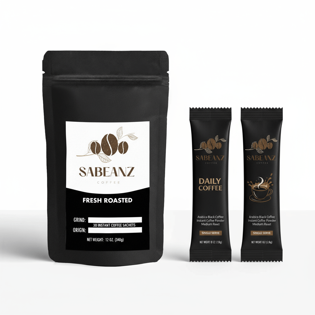 Instant Coffee: Premium Instant Coffee Single Serve - 30 Sachets - Travel Convenient - Sabeanz Coffee & Tea