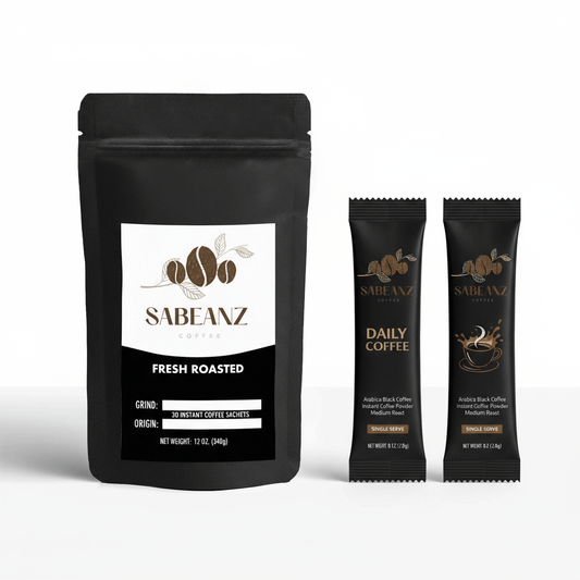 Instant Coffee: Premium Instant Coffee Single Serve - 30 Sachets - Travel Convenient - Sabeanz Coffee & Tea