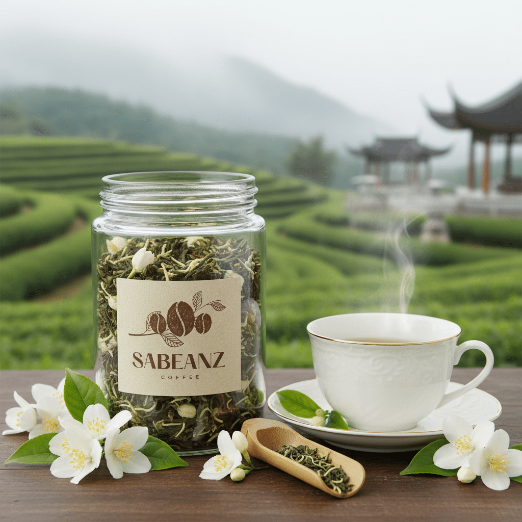 Jasmine: Green Tea Loose Leaf - 3oz - Floral Jasmine Aroma - Sabeanz Coffee & Tea