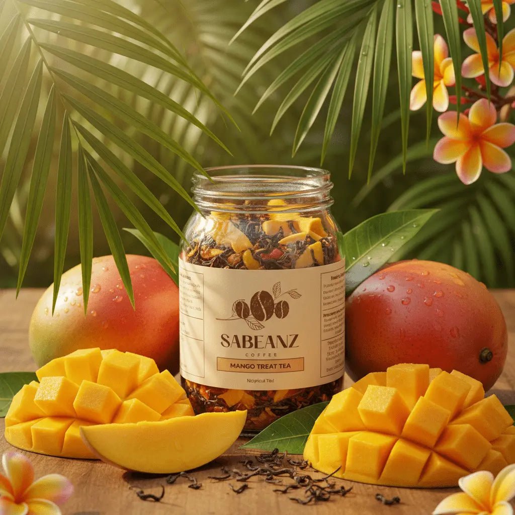 Mango Treat: Caffeine - Free Herbal Tea Loose Leaf - 3oz - Tropical Mango Flavor - Sabeanz Coffee & Tea