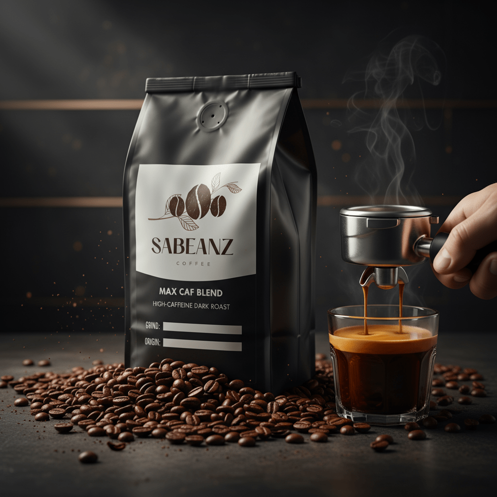Max Caf Blend: African Asian Blend Medium Roast Coffee Whole Bean - Multiple Sizes - Maximum Caffeine - Sabeanz Coffee & Tea