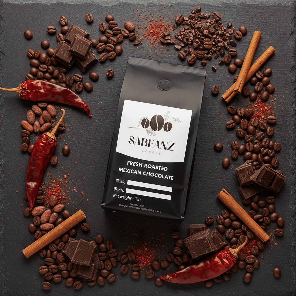 Mexican Chocolate: Blend Medium Roast Coffee Ground/Whole Bean - Multiple Sizes - Spicy Chocolate Notes - Sabeanz Coffee & Tea