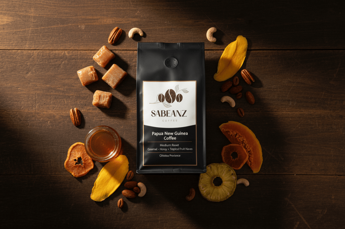 Papua New Guinea Coffee: Washed Medium Roast Single Origin Coffee Whole Bean - Multiple Sizes - Caramel Honey Notes - Sabeanz Coffee & Tea