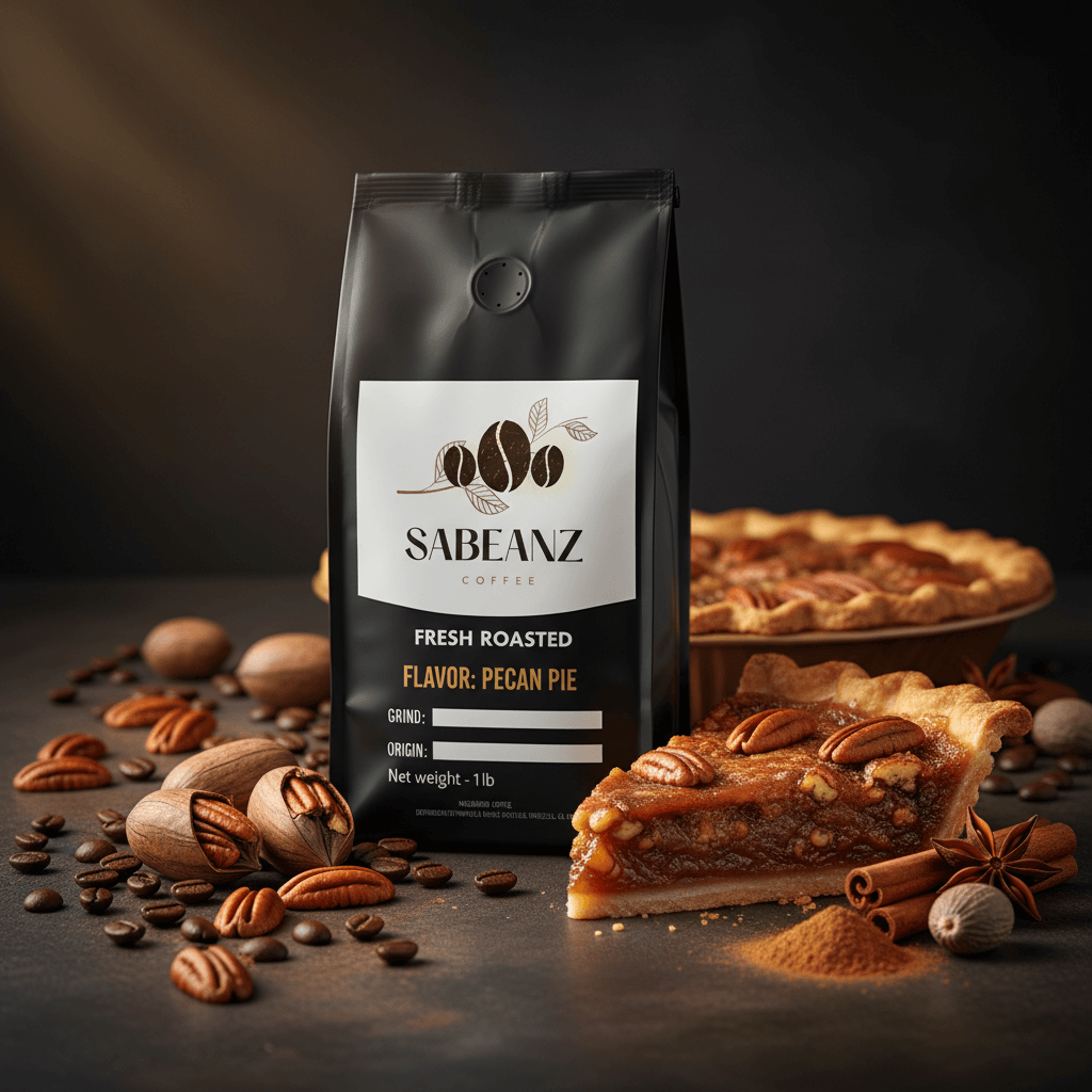 Pecan Pie: Blend Medium Roast Coffee Ground/Whole Bean - Multiple Sizes - Sweet Pecan Flavor - Sabeanz Coffee & Tea
