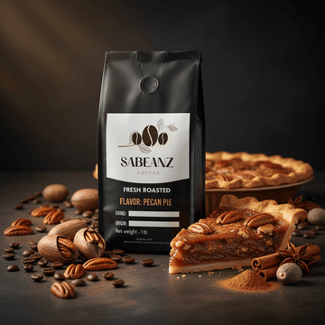 Pecan Pie: Blend Medium Roast Coffee Ground/Whole Bean - Multiple Sizes - Sweet Pecan Flavor - Sabeanz Coffee & Tea