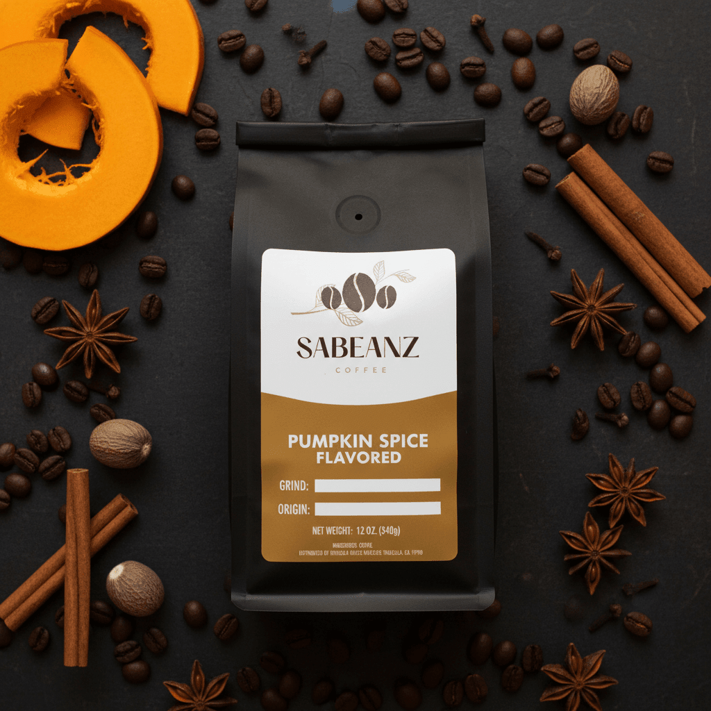 Pumpkin Spice: Blend Medium Roast Coffee Ground/Whole Bean - Multiple Sizes - Seasonal Spice Flavor - Sabeanz Coffee & Tea