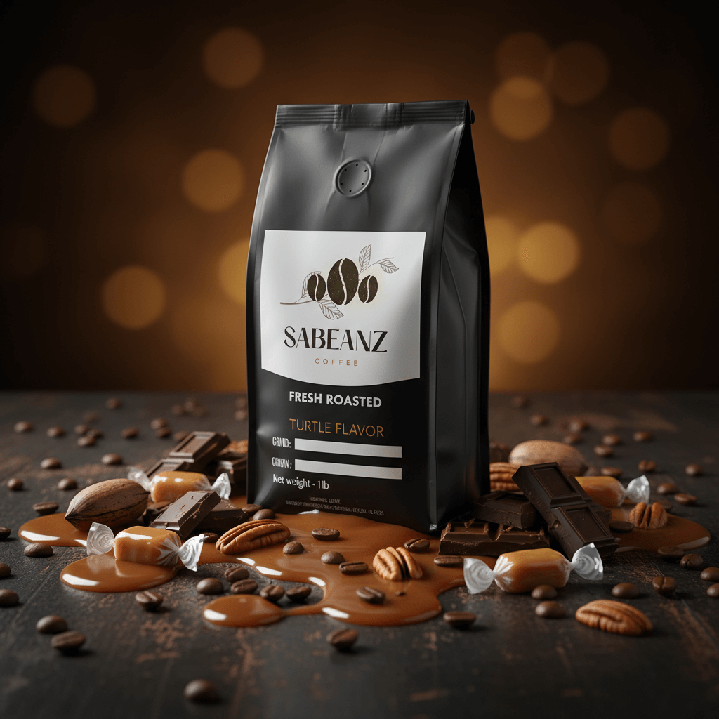 Turtle: Blend Medium Roast Coffee Ground/Whole Bean - Multiple Sizes - Caramel Chocolate Pecan - Sabeanz Coffee & Tea